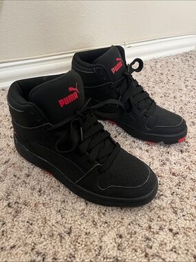 Puma Rebound Layup Mid Boys Sneakers Black Red Size 6